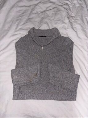 Brandy Melville Gray Half-Zip Ribbed Knit Sweater